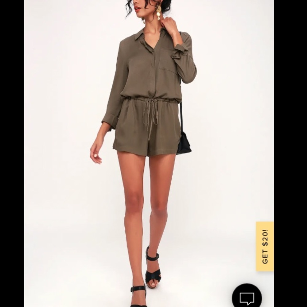 Lulu’s Zayn Olive Green Long Sleeve Romper